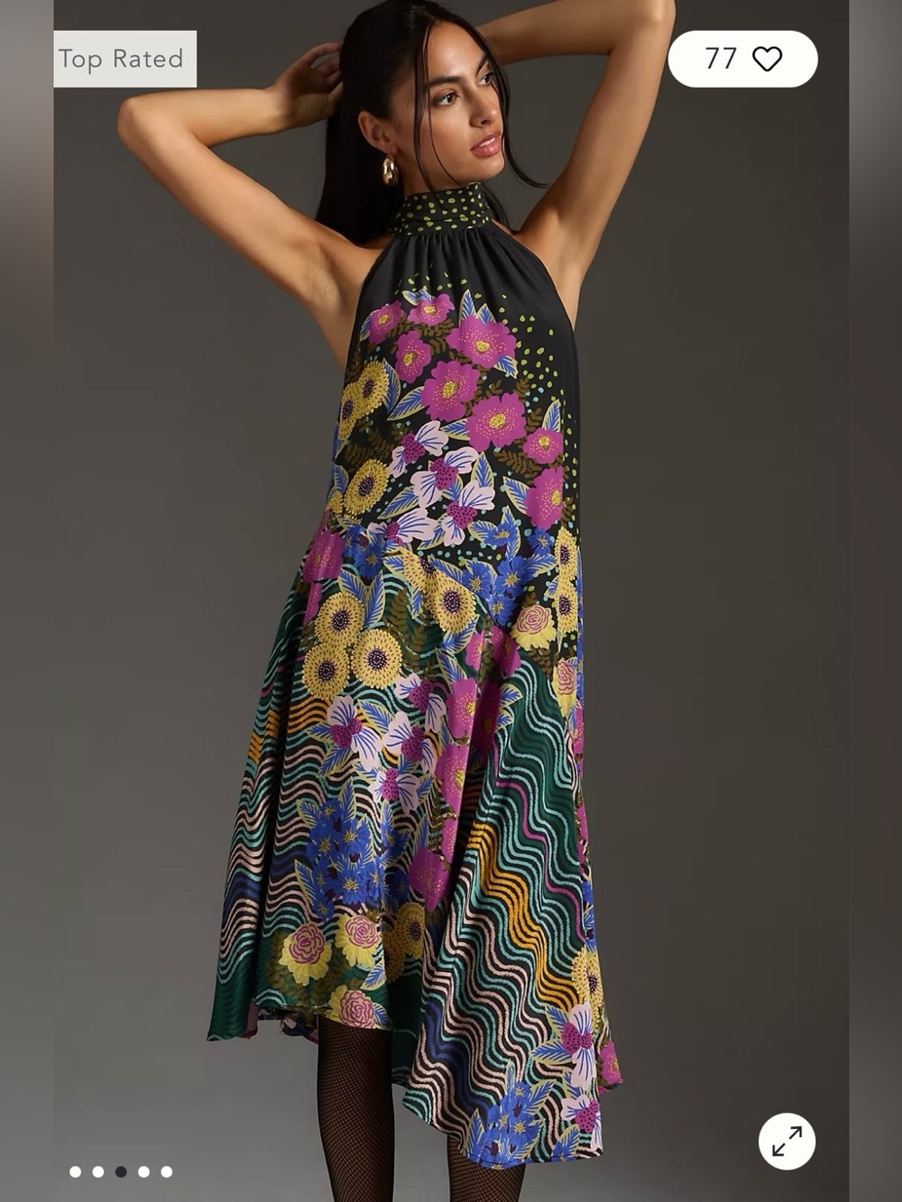 NWT Anthropologie Asymmetrical Silk Midi Dress Floral Black M $248